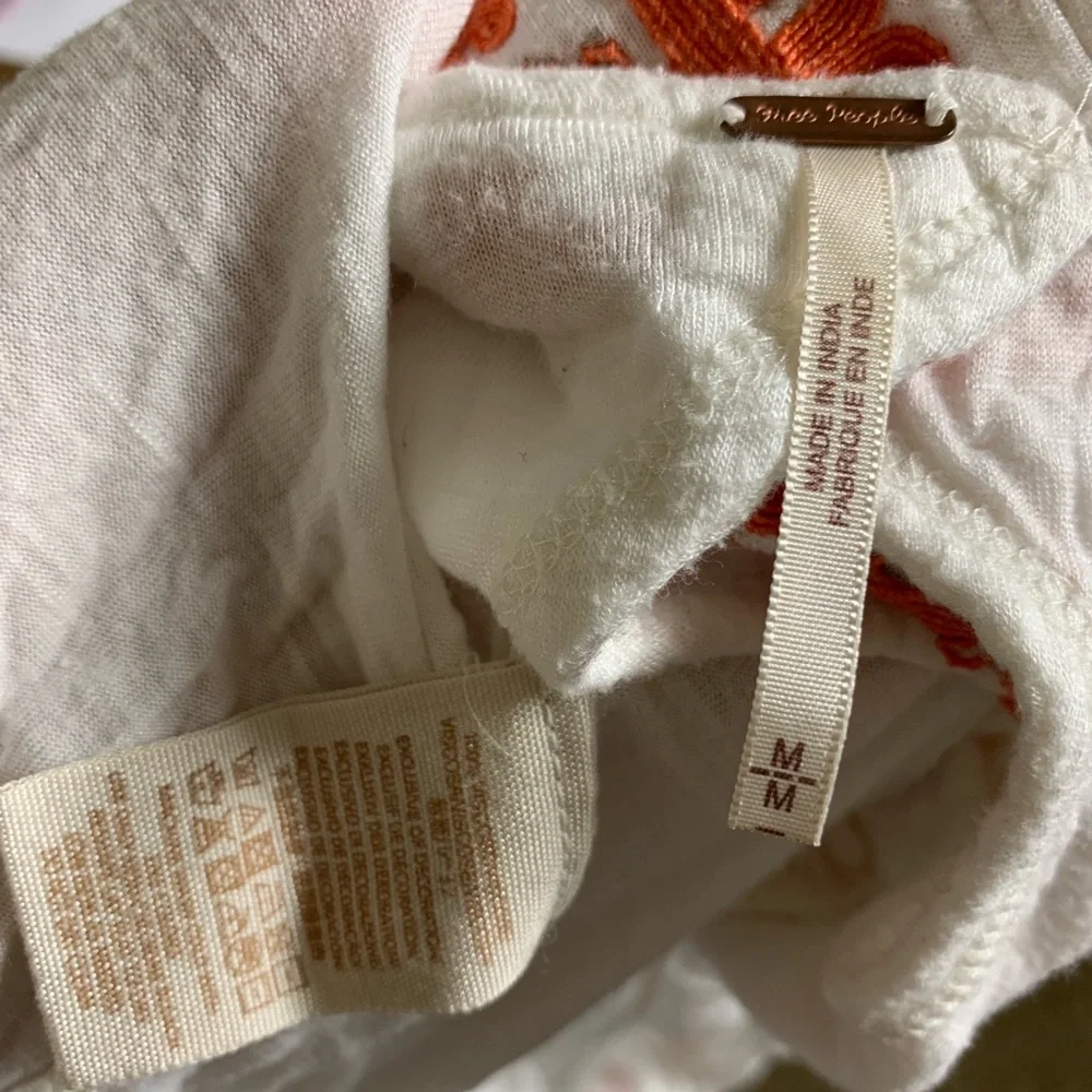 Free People Dos Sequndos Top Ivory Sz M‎ Embroidered Orange